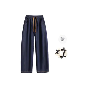TURN UP Jeans Women's Dark Blue+Bowknot Hair Tie Comes With