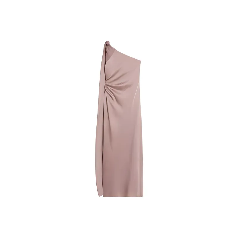 MaxMara Studio Bernard Collection Envers Satin One Shoulder Dress Sleeveless Dress Women's Fuchsia-0