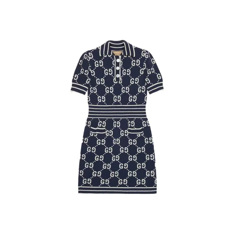 GUCCI Short-Sleeved Dresses Women's Dark Blue-0