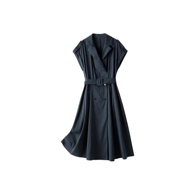 H YXIANG Short Sleeved Dress Women's Navy Blue-0
