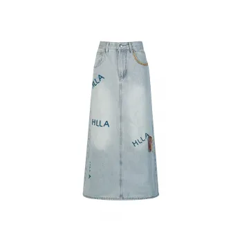 Wen Shan Denim Long Skirt Women's Light Blue