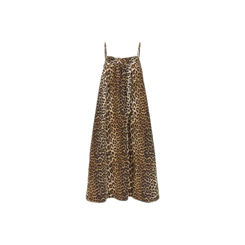 GANNI Leopard print Cotton Midi Dress-0
