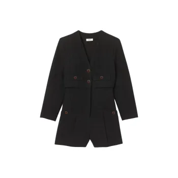 Sandro Tweed Playsuit Jumpsuit Women's Black