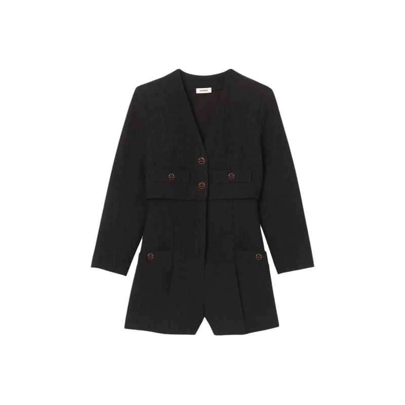 Sandro Tweed Playsuit Jumpsuit Women's Black-0