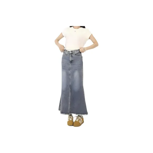 HELEH Denim Long Skirts Women's Vintage Blue