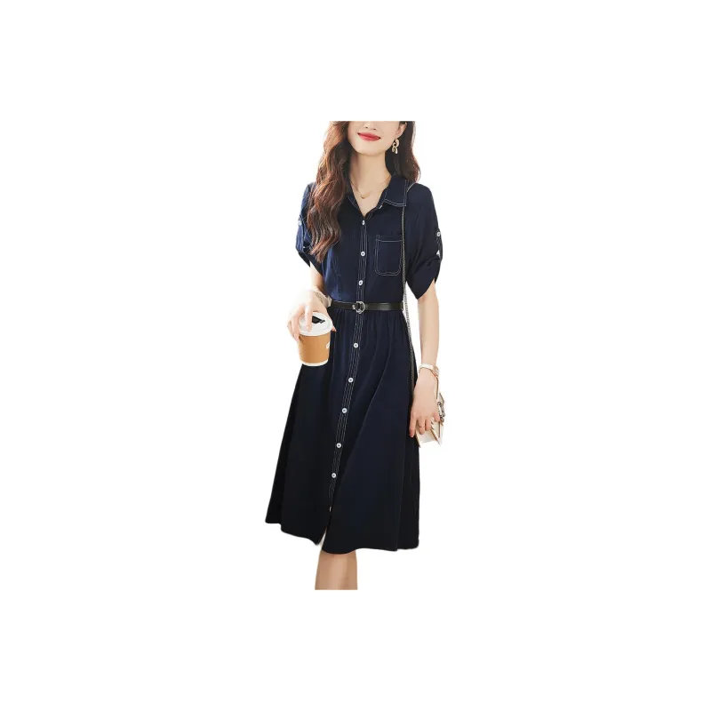 XWI Short Sleeved Dresses Women's Navy Blue-0