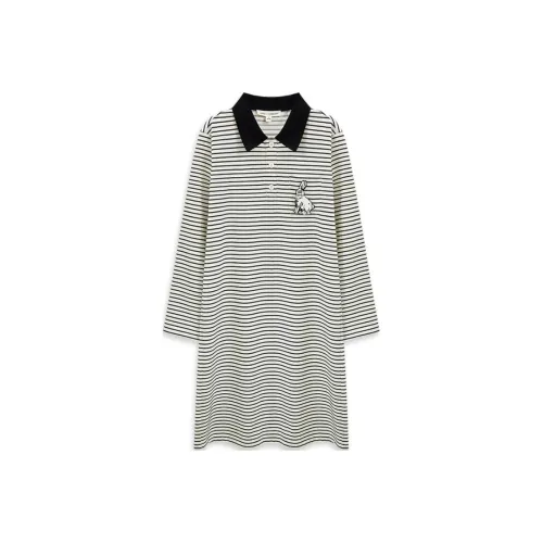 Insect x ZHOUXIAODOU LIANMINGKUAN Long-Sleeved Dresses Women's Black Beige Stripes