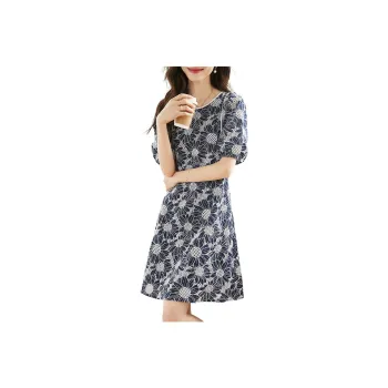Mo Han Yi Mei Short Sleeved Dresses Women's Navy Blue