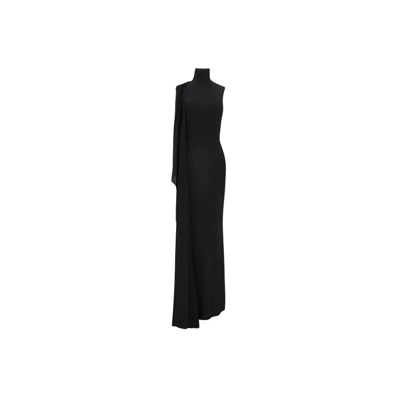 SAINT LAURENT Draped High Neck Maxi Dress-0