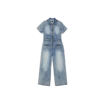 NASTY GAL Plus Denim Short Sleeve Jumpsuit Jumpsuit Women's Washed Blue