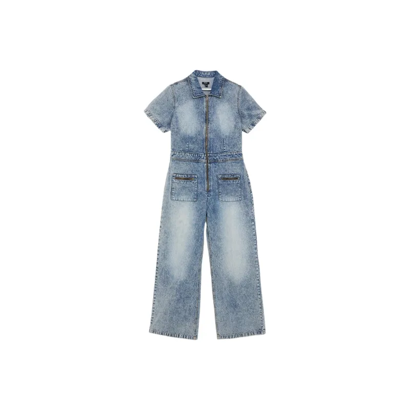 NASTY GAL Plus Denim Short Sleeve Jumpsuit Jumpsuit Women's Washed Blue-0