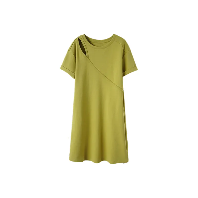 Mo Han Yi Mei Short Sleeved Dresses Women's Yellow Green-0