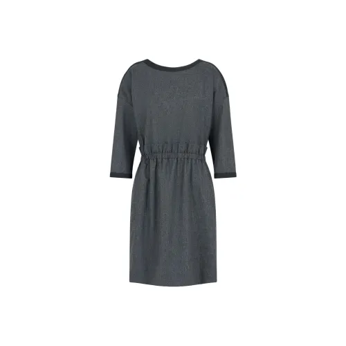 EMPORIO ARMANI Icon Mélange Wool Flannel Dress With Gathering At The Waist