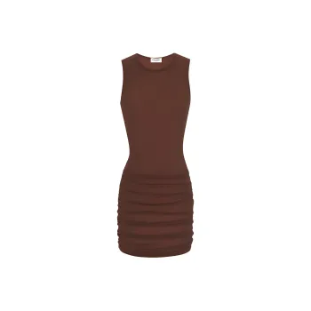 SAINT LAURENT Crewneck Ruched Detailed Mini Dress