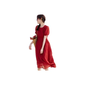 Mo Han Yi Mei Short Sleeved Dresses Women's Berry Red