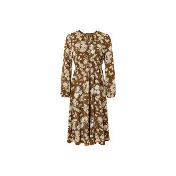 Hopeshow Long Sleeved Dresses Women's Coffee Floral