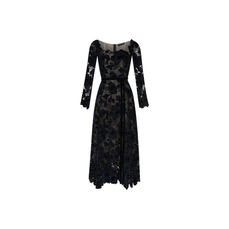 Oscar De La Renta Peony Velvet Guipure Dress-0