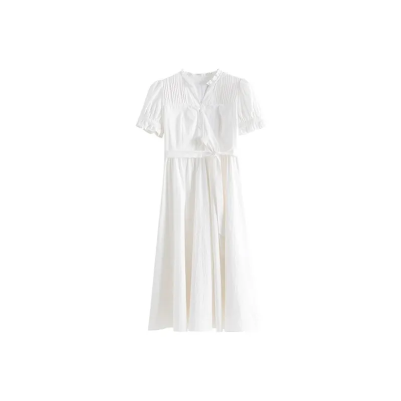 HDFULERN Short Sleeved Dress Women's White-0