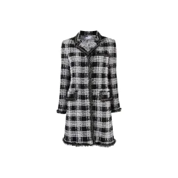 THOM BROWNE Chesterfield Frayed Hem Tweed Midi Dress