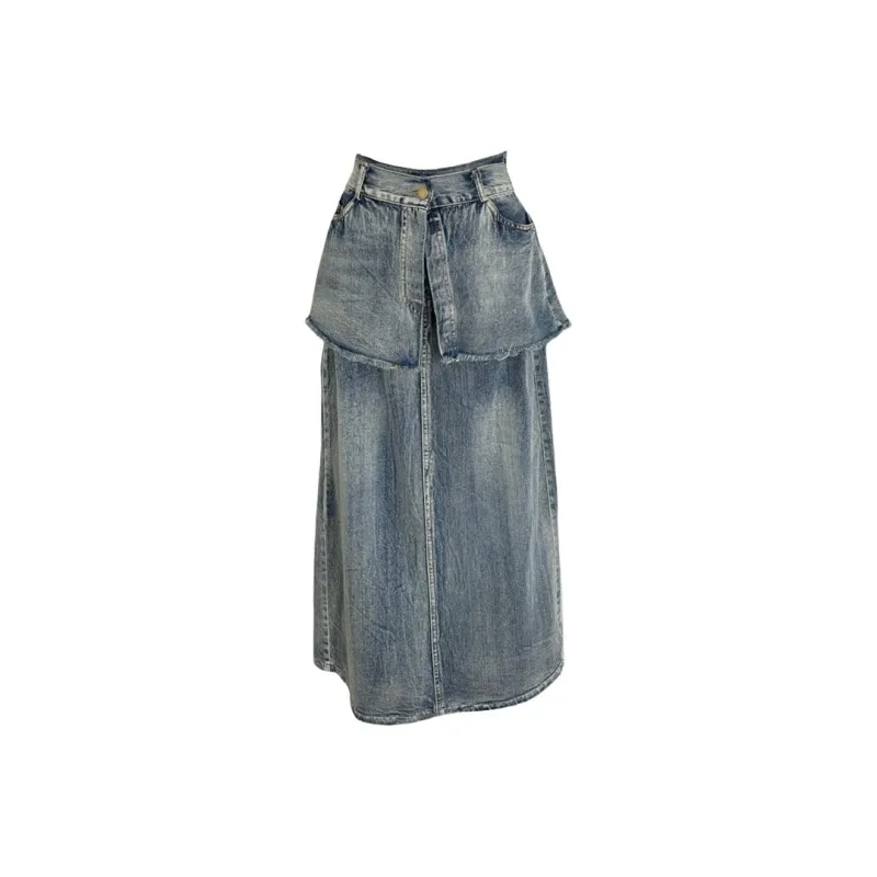 TUSHIFEI Denim Long Skirt Women's Image Color-0