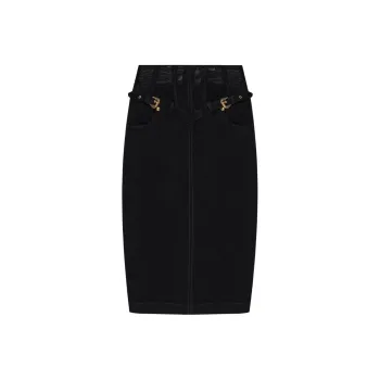 VERSACE JEANS COUTURE SS25 Denim Long Skirt Women's Black