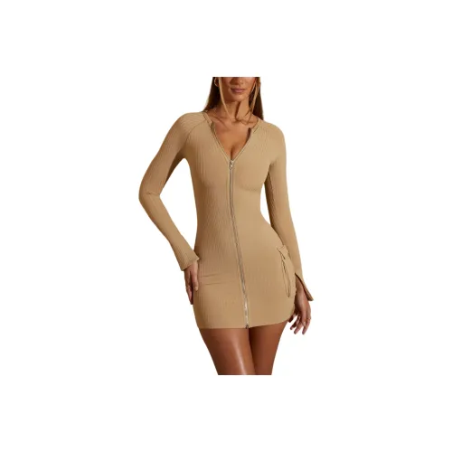OH POLLY Eilish Long-Sleeved Dresses Women's Tan/Tan