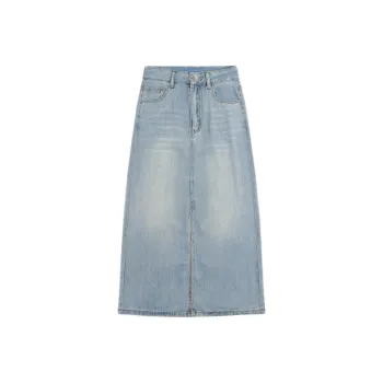Rose Denim Long Skirt Women's Vintage Blue
