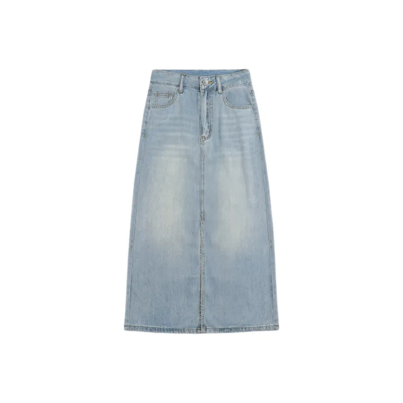 Rose Denim Long Skirt Women's Vintage Blue-0