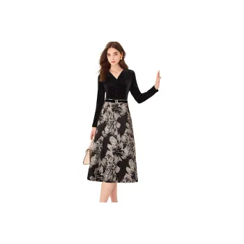 TOUCH Long Sleeved Dress Women's Black & Black With Beige Floral