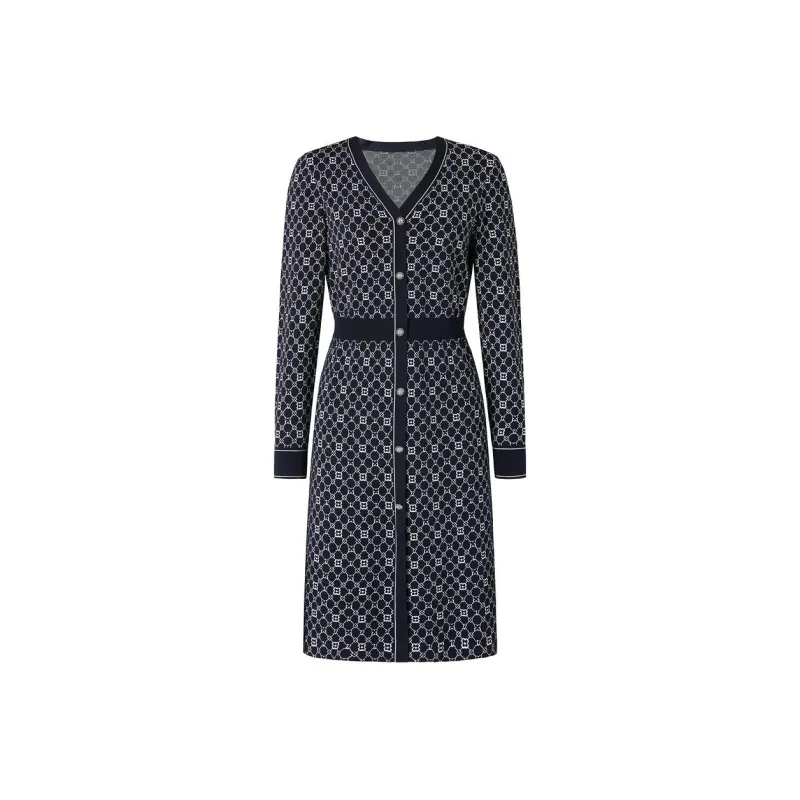 JZ. ANNAKRO Long Sleeved Dress Women's Floral Dark Blue-0