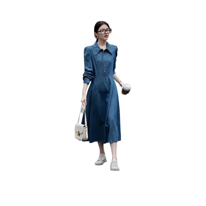 【dme】 Long Sleeved Dresses Women's Medium Denim Blue-0