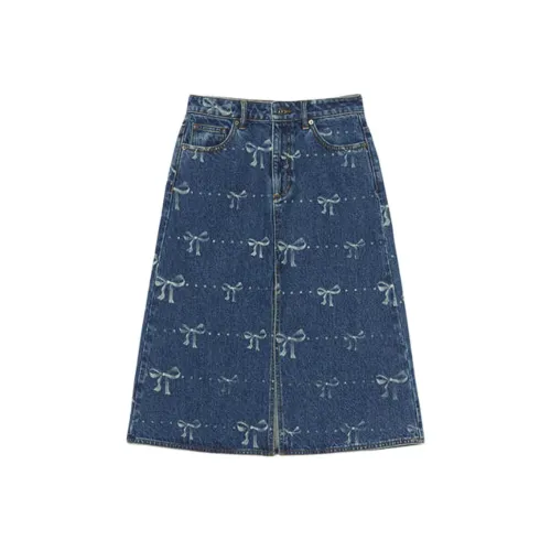 Self-portrait Bow-print Denim Skirt