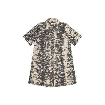 GANNI Print Denim Mini Dress Short-Sleeved Dresses Women's Gray
