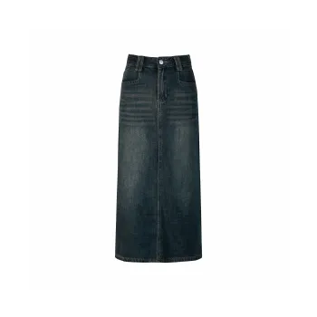 Wen Shan Denim Long Skirt Women's Vintage Blue