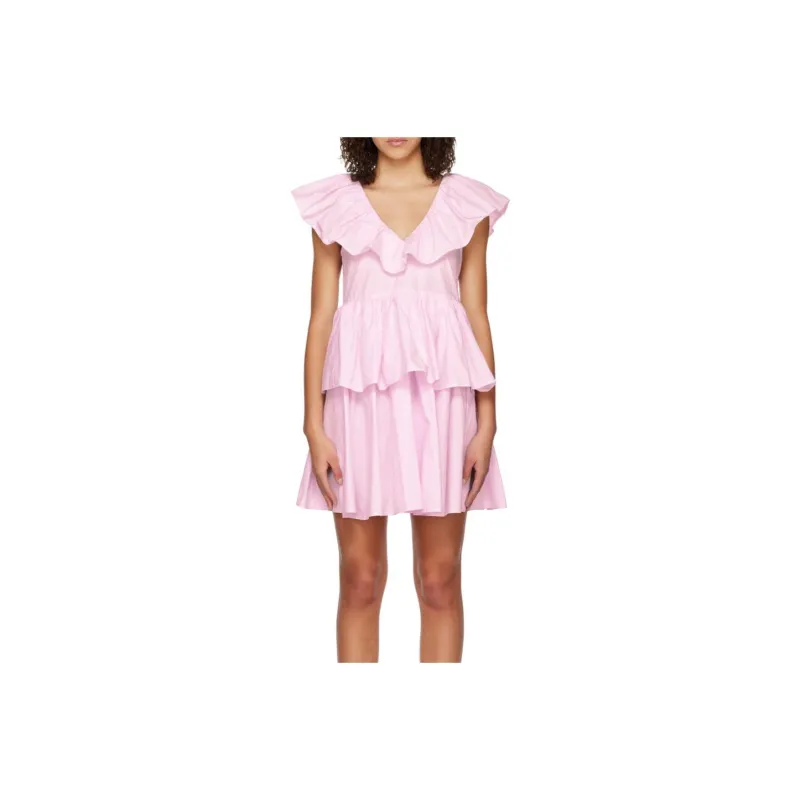 GANNI Short Sleeved Dress Women's Pink-0