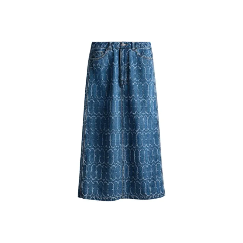 H&M Denim Long Skirts Women's Blue-0