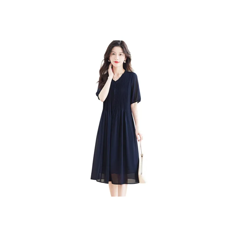 Cypress House Short Sleeved Dresses Women's Navy Blue-0