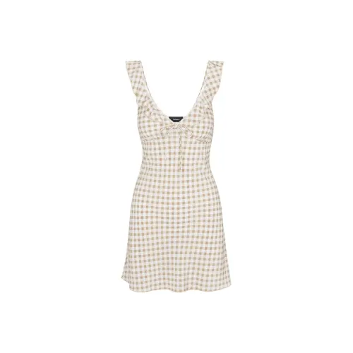 Realisation Par The Hazel Sleeveless Dress Women's Tan Gingham/Light Tea Stripe Plaid