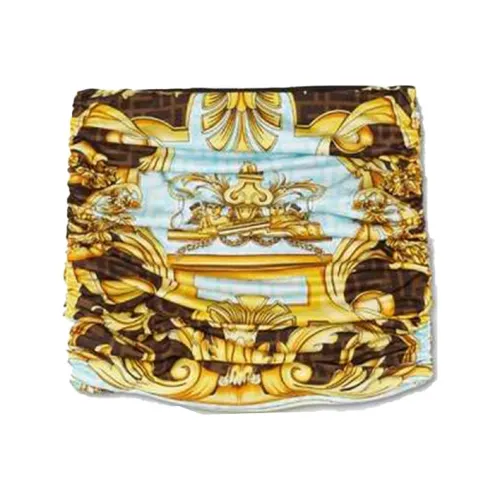 VERSACE Fendace Baroque Ruched Mini Skirt Gold/Blue