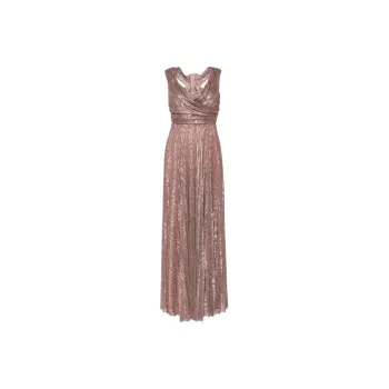 Talbot Runhof Pleated Lurex Maxi Dress