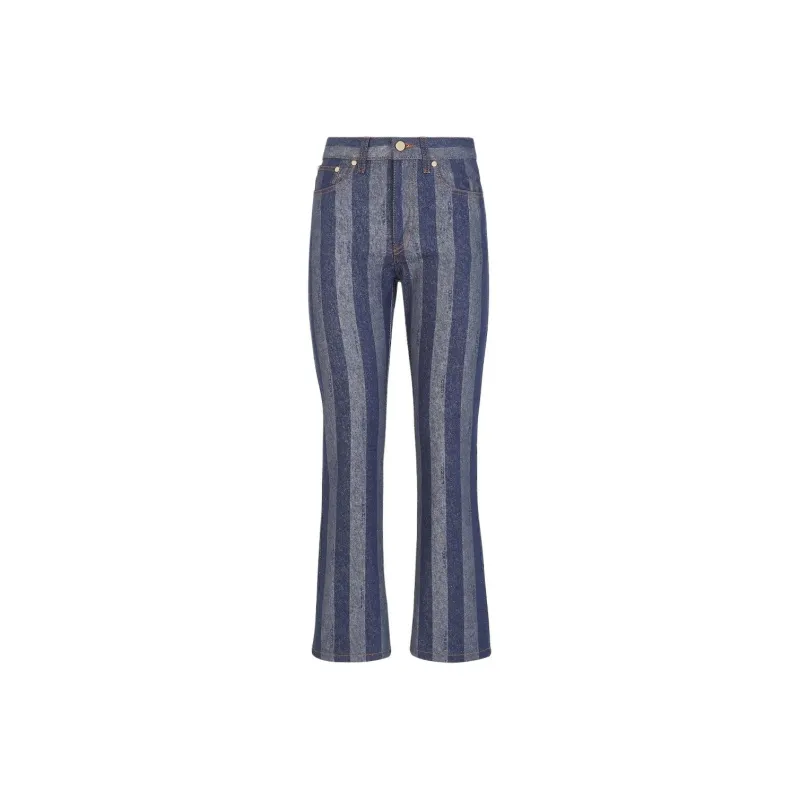 FENDI Logo Patch Striped Jeans-0