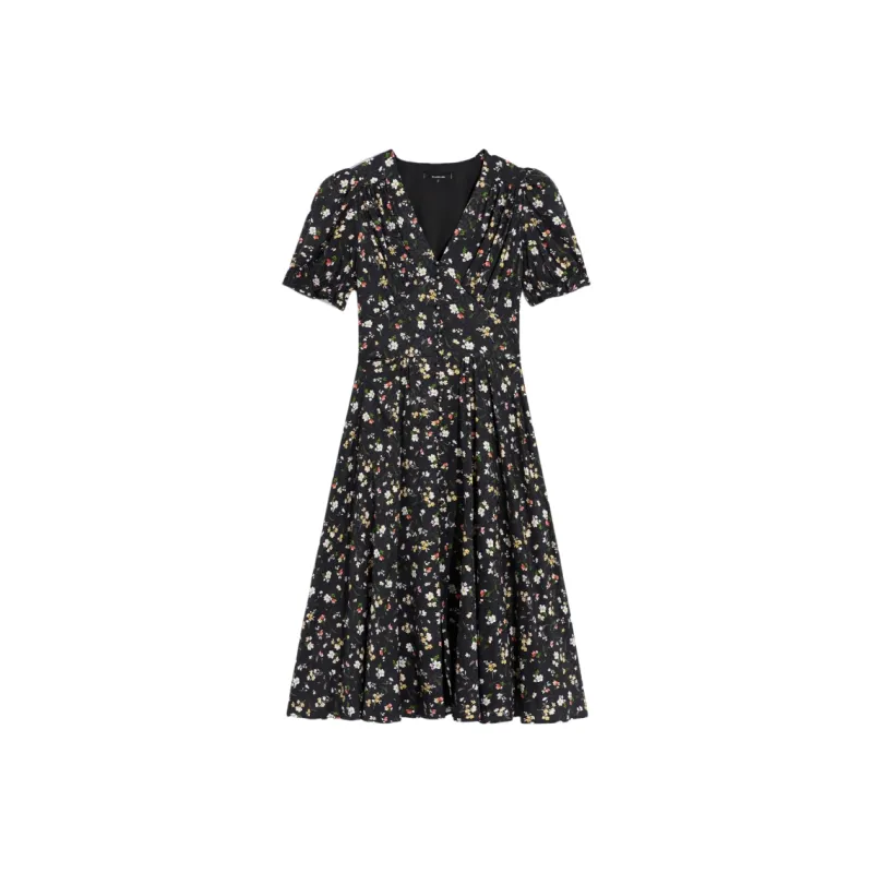 Bebe Short Sleeved Dress Women's Floral Black-0