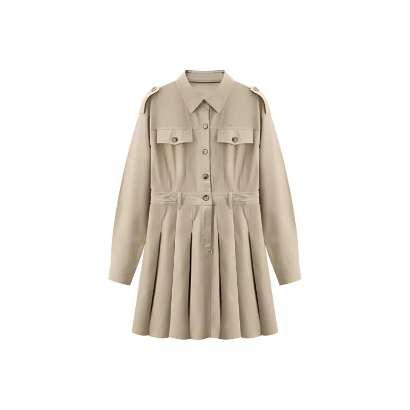 KUHNMARVIN Long Sleeved Dress Women's Khaki Green-0