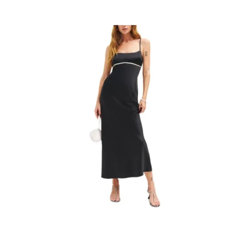 REFORMATION Kailyn Silk Dress Slip Dresses Women's Black-0