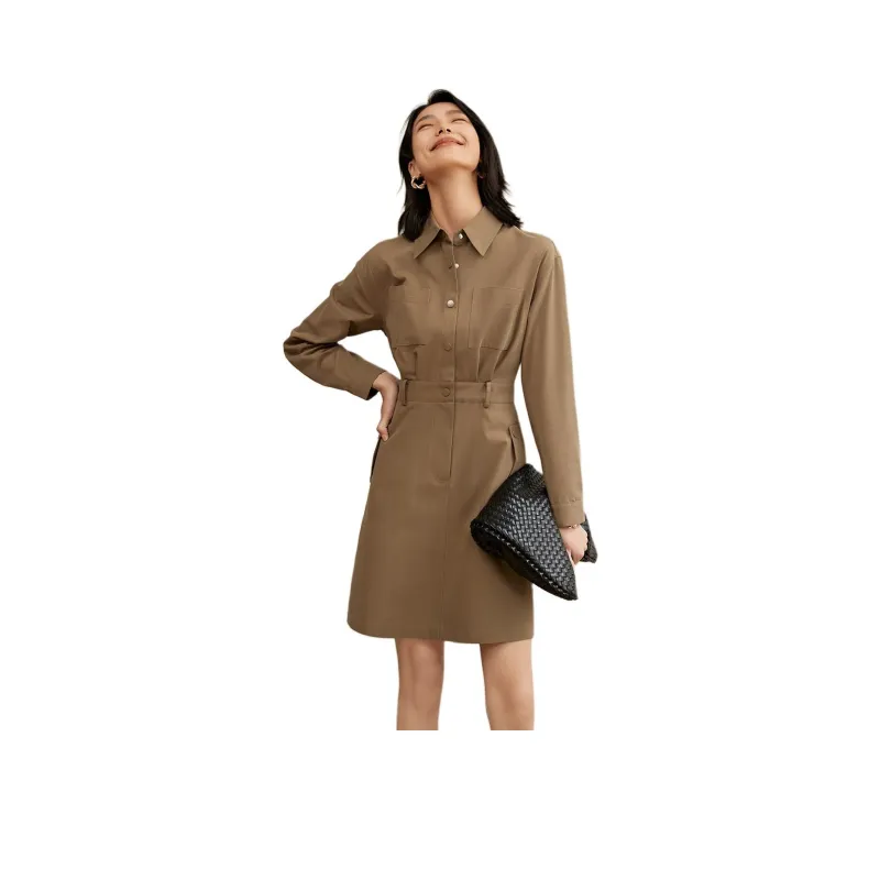 Mo Han Yi Mei Long Sleeved Dresses Women's Khaki-0