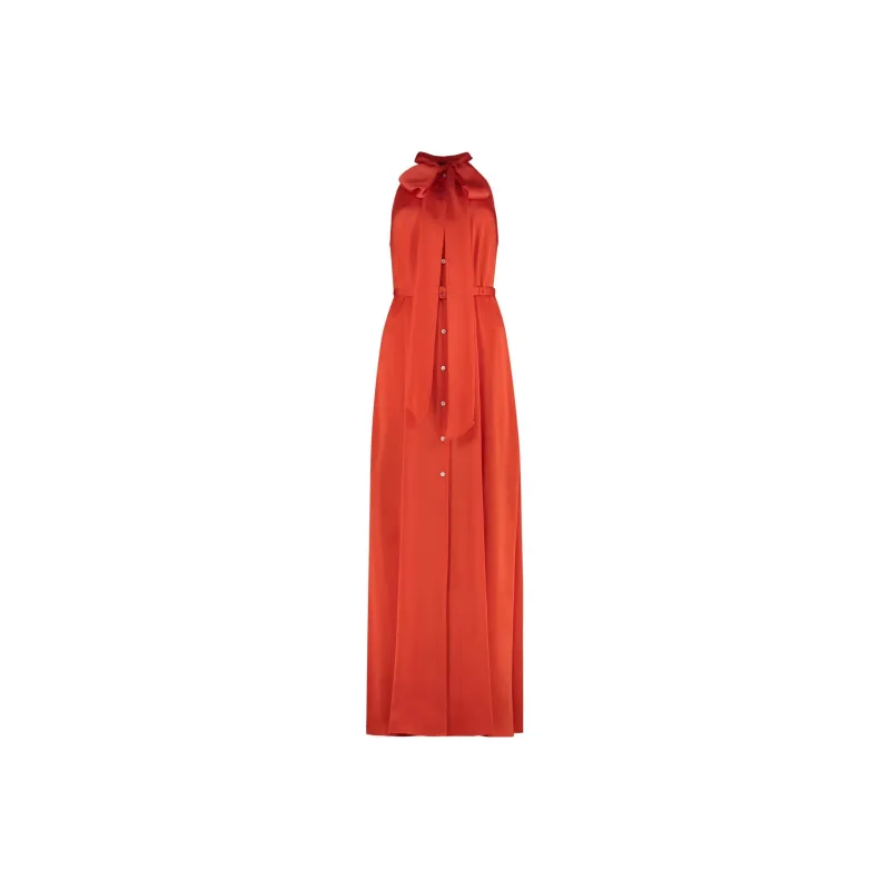 ASPESI Halterneck Button Detailed Midi Shirt Dress-0