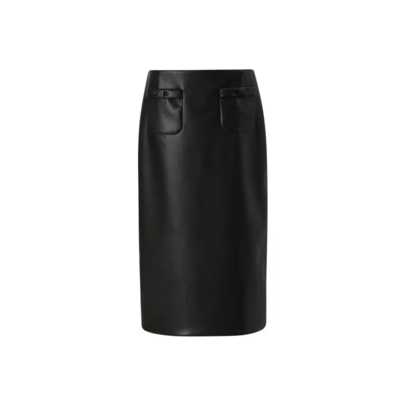 III VIVINIKO Leather Long Skirt Women's Black-0