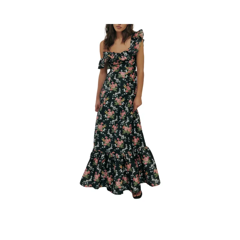 FREE PEOPLE Louise Camille Dress Short-Sleeved Dresses Women's Black Floral/Black Floral Pattern-0