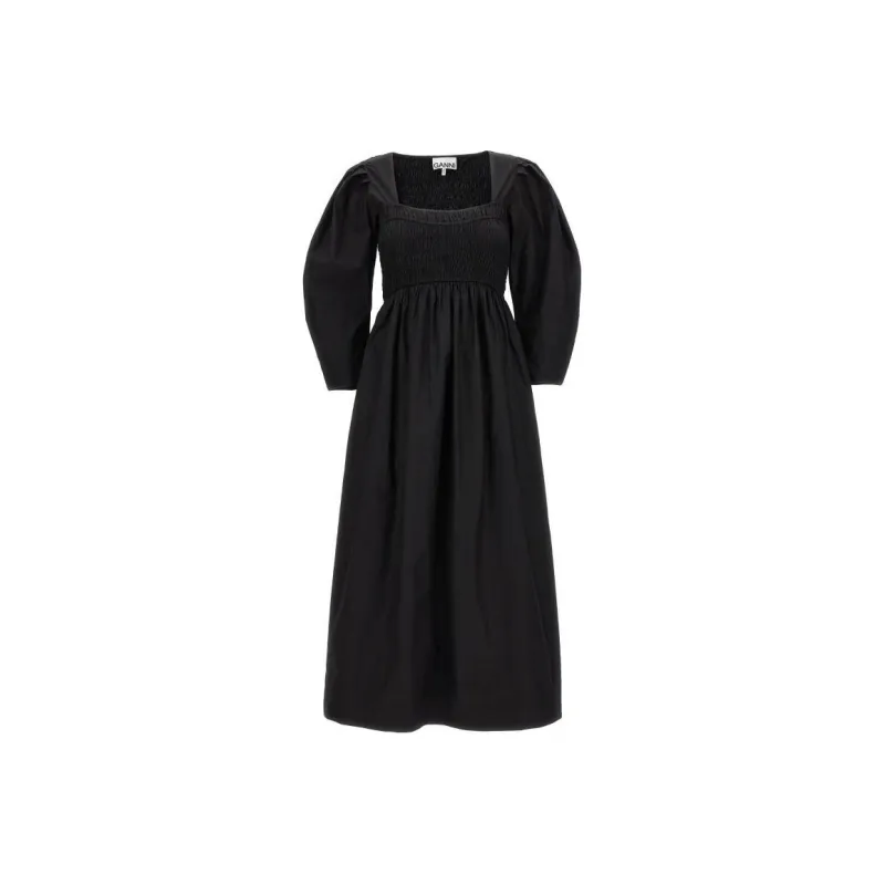 GANNI Poplin Puff Sleeved Midi Dress-0