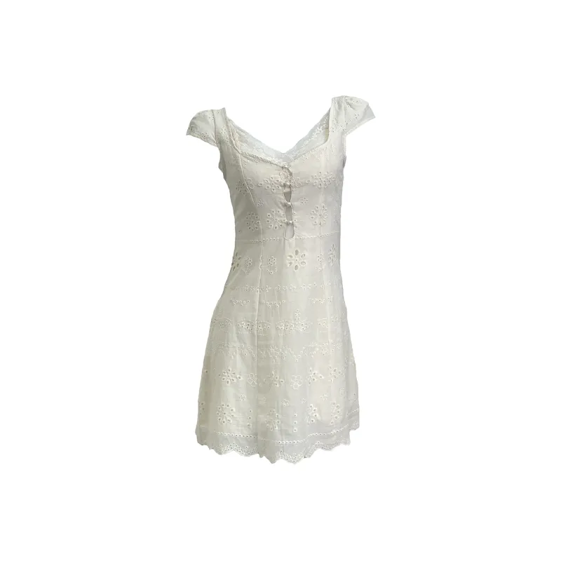 QYPRF Short Sleeved Dress Women's Cream White-6